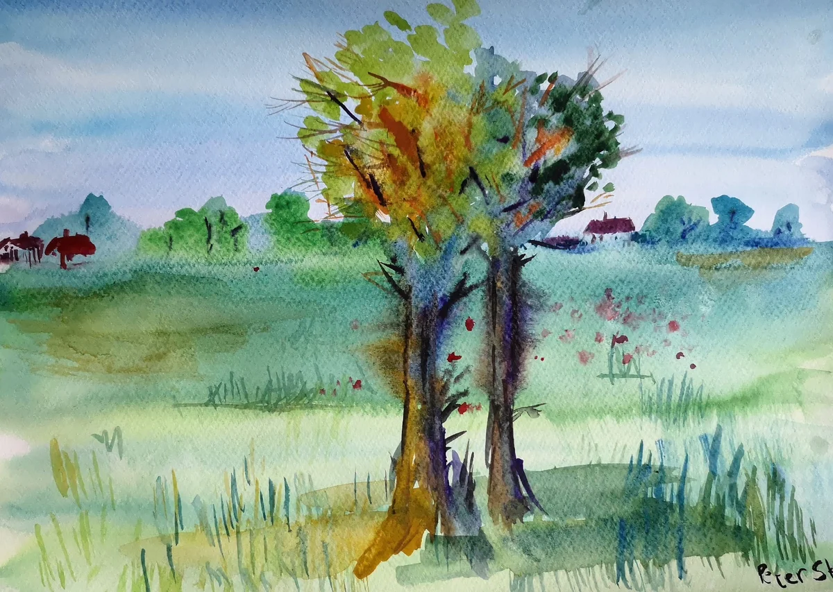 Das stille Feld - Aquarell auf Papier