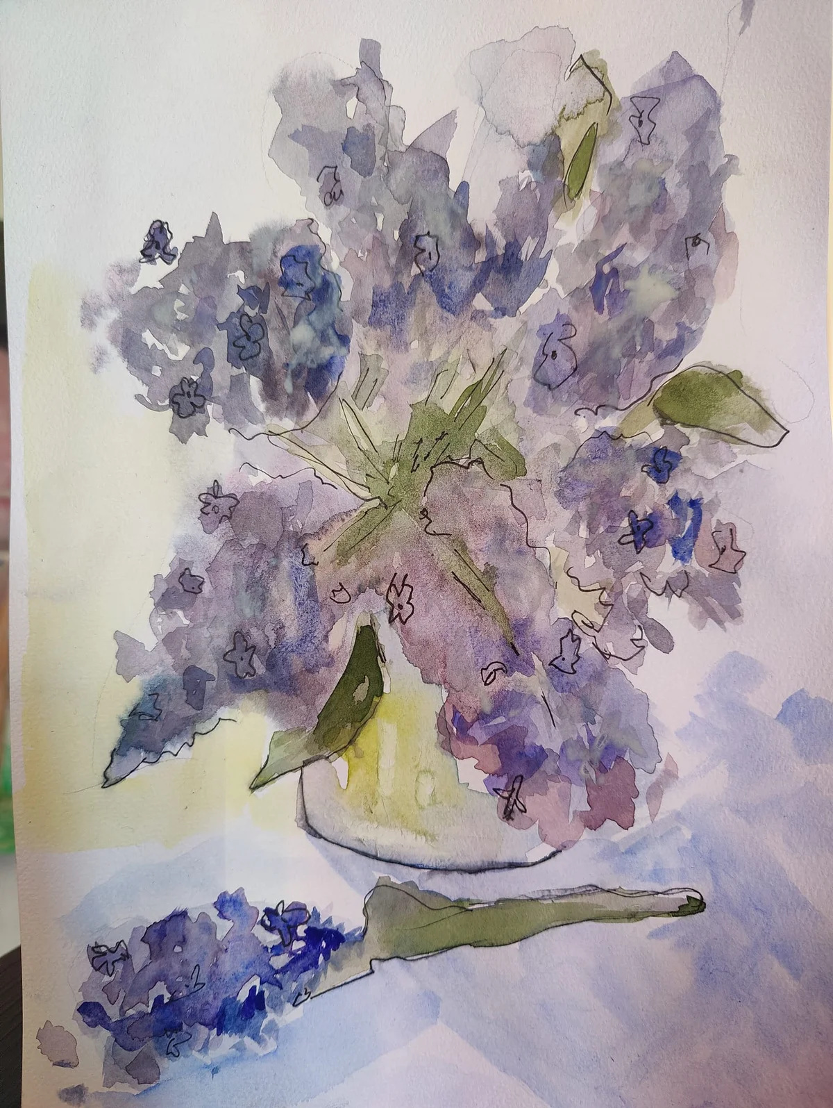 Flieder zur Frühlingszeit - Aquarell und Tusche auf Papier