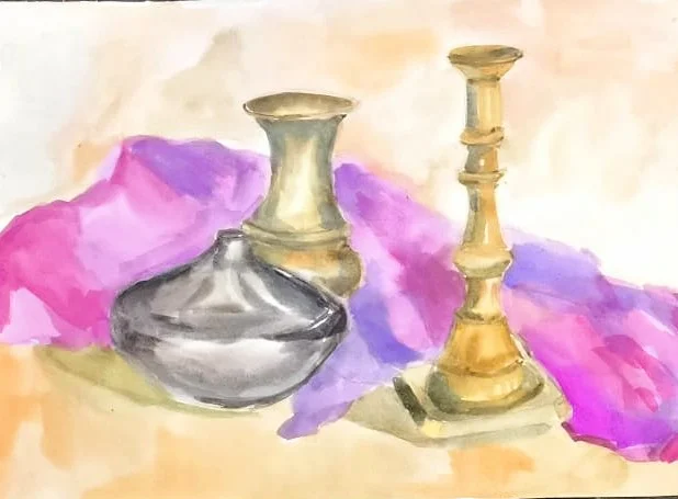 Reflektion und Metall - Aquarell und Gouache auf Papier